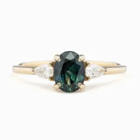 Olivia Ring 1.07ct Blue Green Queensland Sapphire, 14K Yellow Gold (One of a kind)