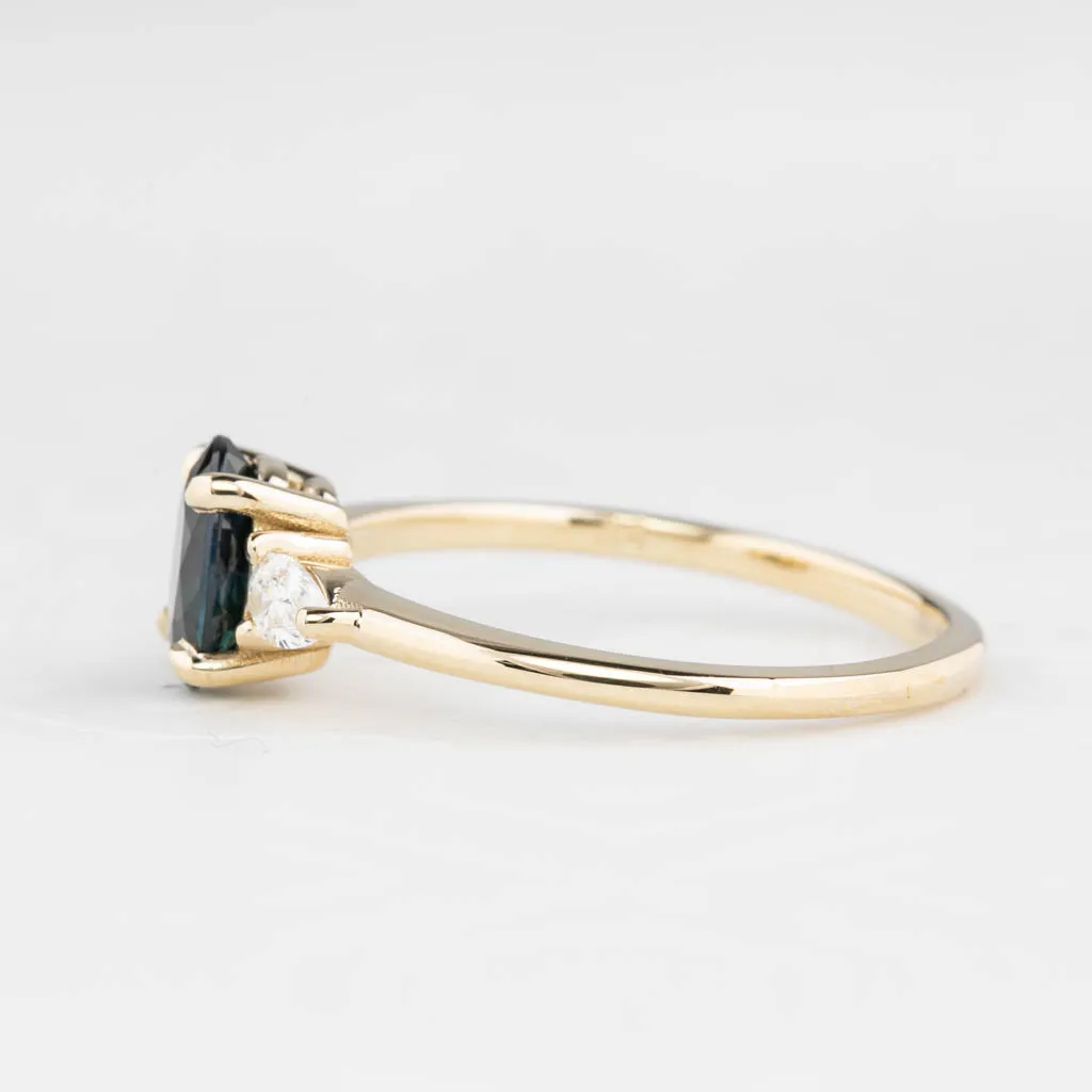 Olivia Ring 1.07ct Blue Green Queensland Sapphire, 14K Yellow Gold (One of a kind)