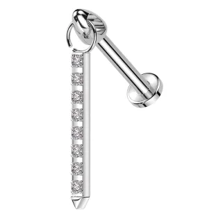 Pave Clear CZ Dangle Post Internally Threaded Titanium Labret