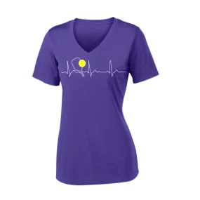 Pickleball Heartbeat EKG | Women's Short Sleeve V-Neck Pickleball Shirts | 100% Polyester