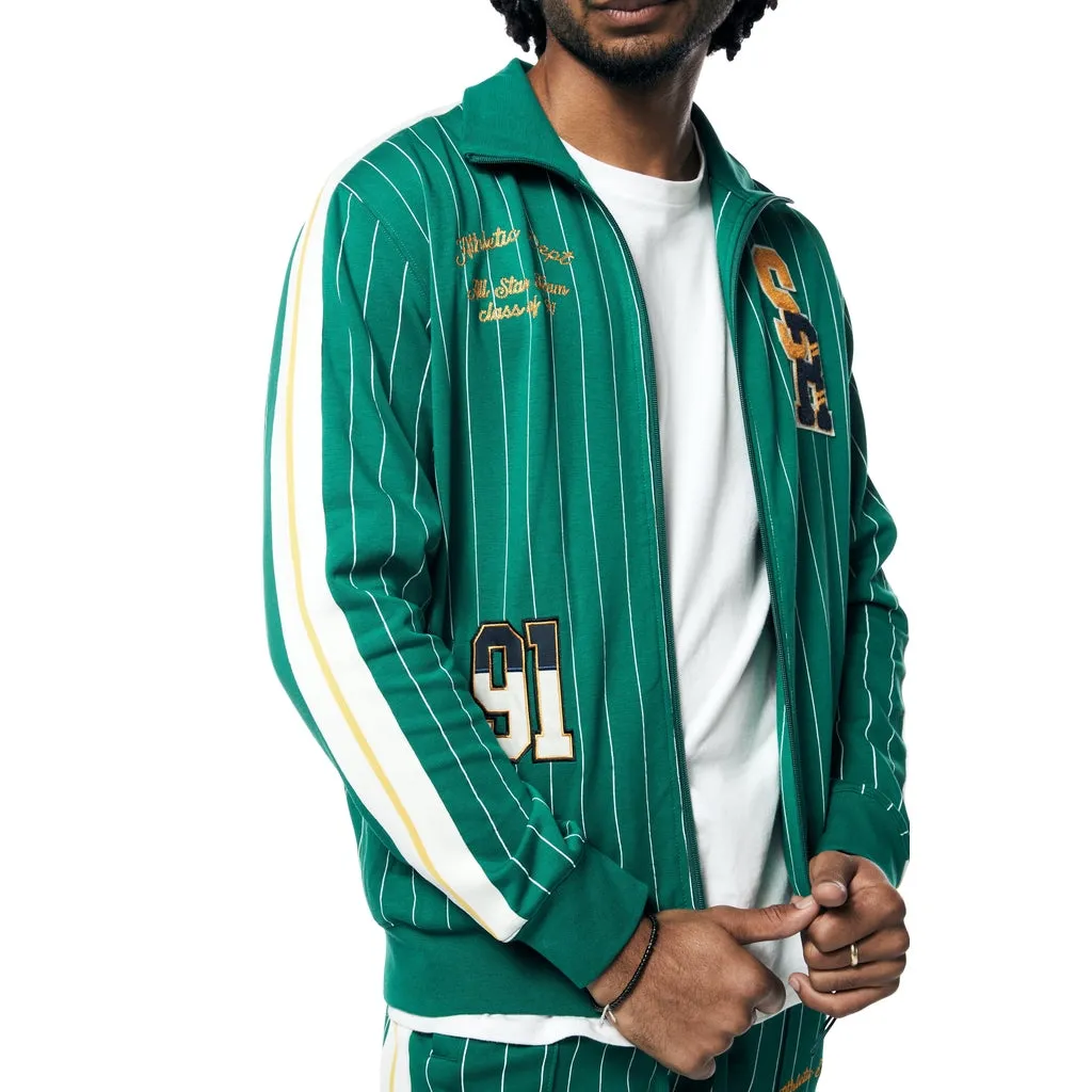 Pin Striped Varsity Track Jacket - Alpine Green