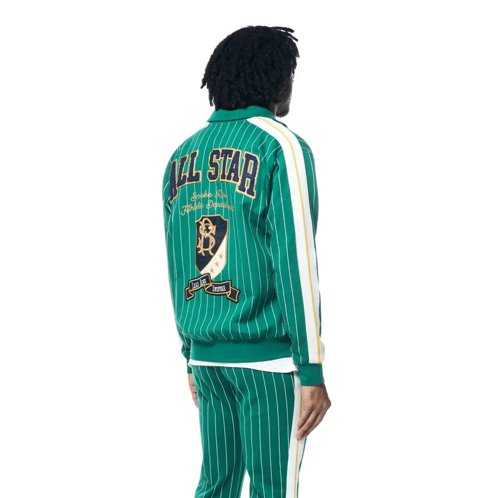 Pin Striped Varsity Track Jacket - Alpine Green