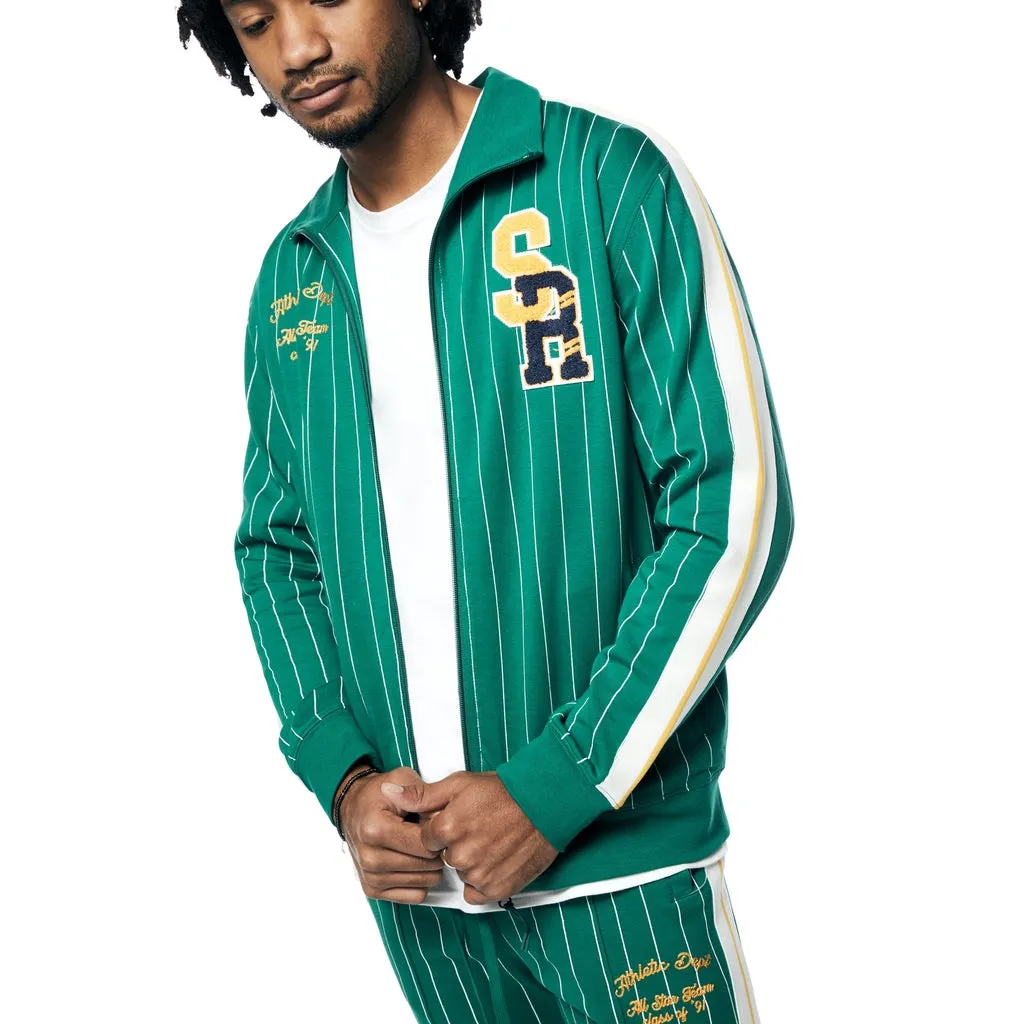 Pin Striped Varsity Track Jacket - Alpine Green