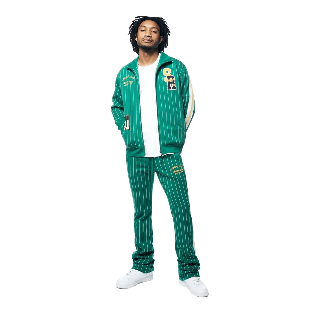 Pin Striped Varsity Track Jacket - Alpine Green