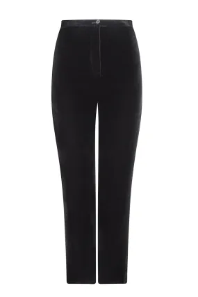 Plain Black Velvet Narrow Leg Trousers - Pandora