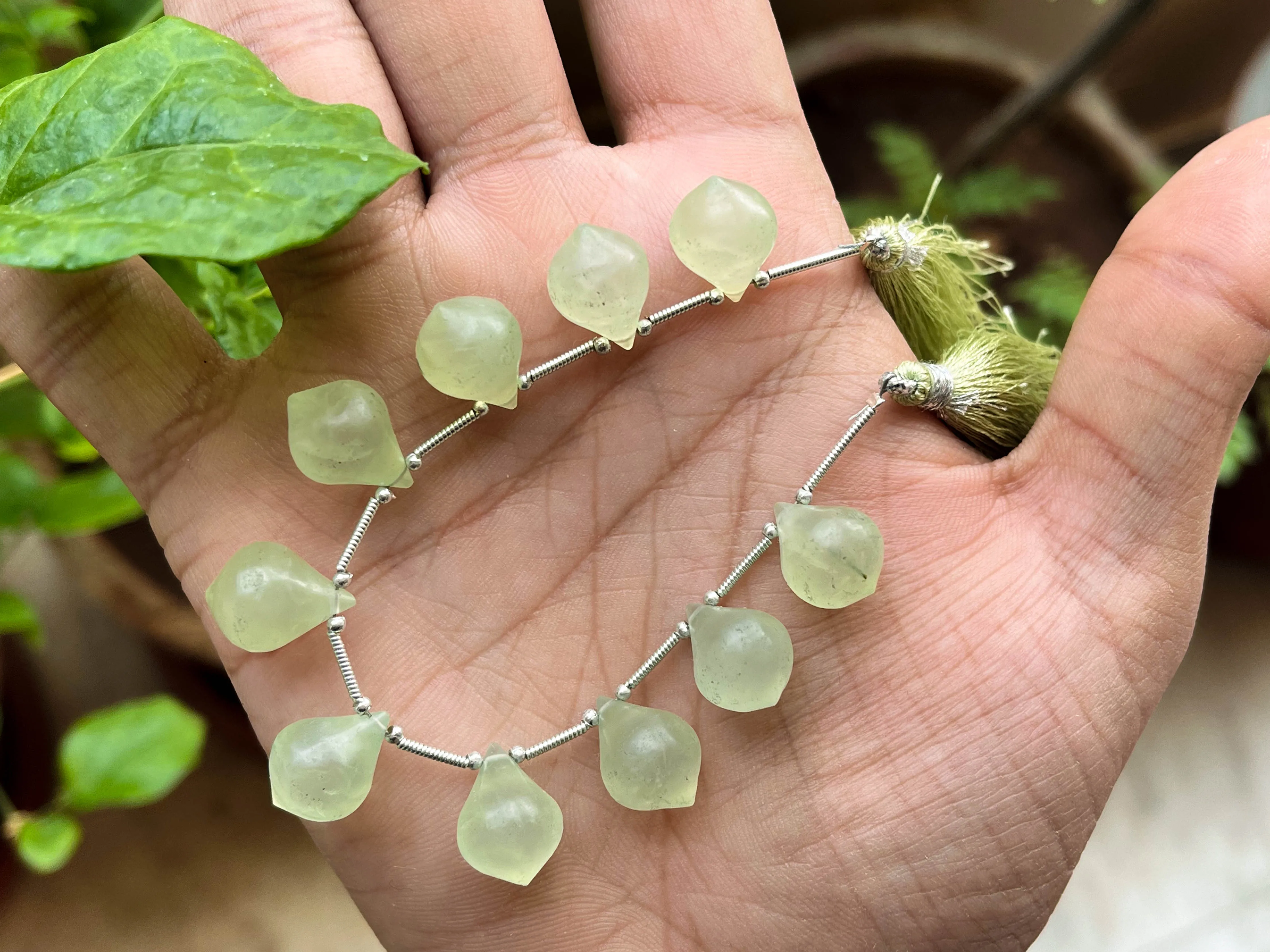 Prehnite Slanted Drops Frosted