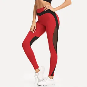 Red Contrast Leggings with Black Mesh Inserts and High Waist Annalise_sale