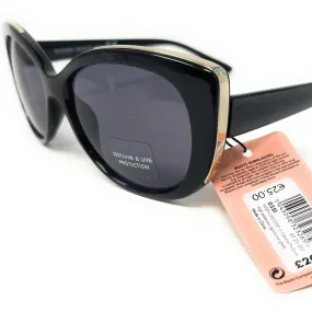 Retro Ladies Sunglasses Black Frames with Metal Trim 035I