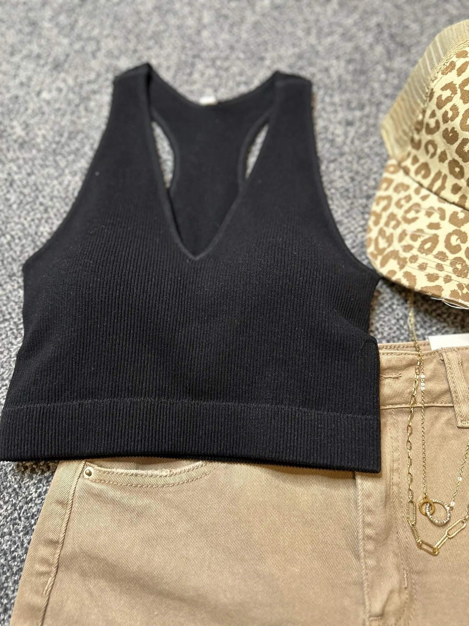 Ribbed Cropped Racerback Tops