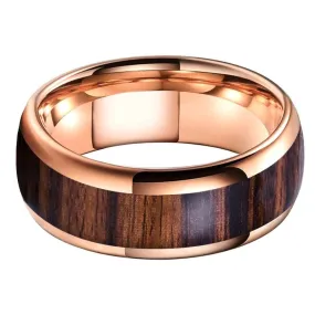 Rose Gold & Dark Red Wood Tungsten Ring (8mm)