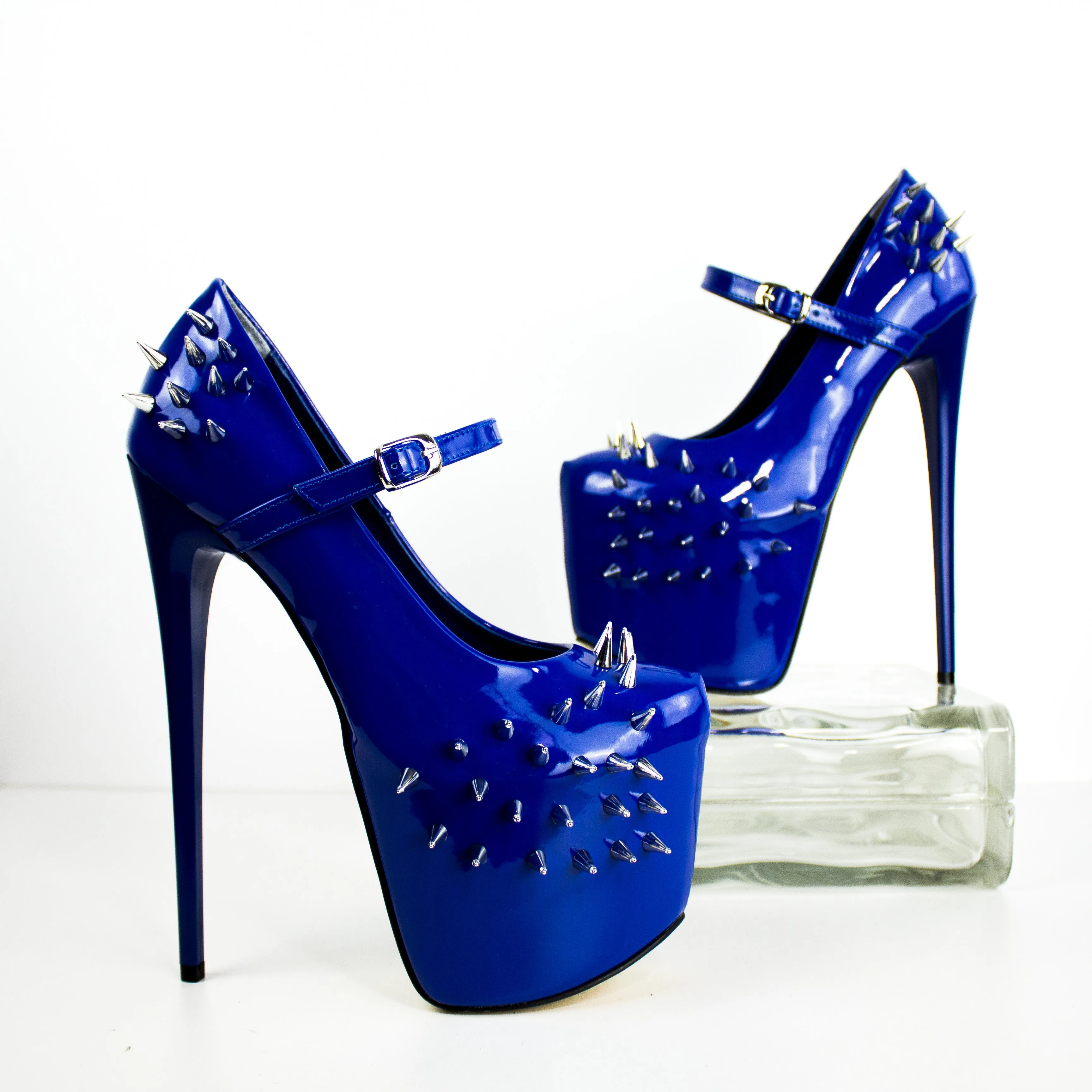 Royal Blue Long Spike Mary Jane  Fetish Heels