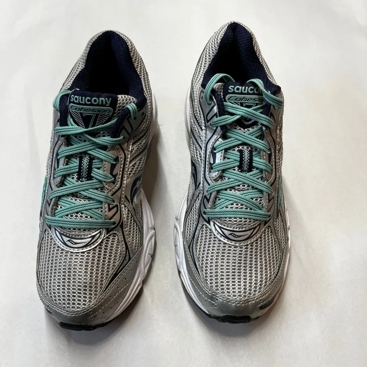 SAUCONY Women's Grid Cohesion 7 -Silver/Navy/Green- Running Shoe Size 8.5M Preowned