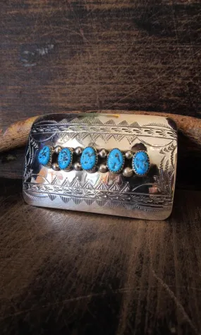 SILVER STREAK Sterling Silver and Turquoise Nugget Navajo Belt Buckle