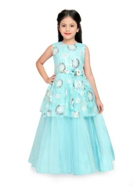 Sky Blue Coloured Peplum Style Top Gown For Girls