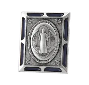 St. Benedict Antique Silver Metal Plaque