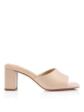 Teepee Block Heel Mules - Nude Leather