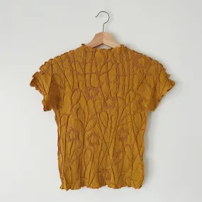 Vanite Couture | Short Sleeve Crinkle Top in Mustard