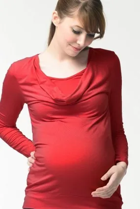 Velma Cowl Bamboo Cotton Long Sleeve Nursing Nursing Top Red