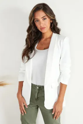 Venti6 3/4 Ruched Sleeve Blazer - White