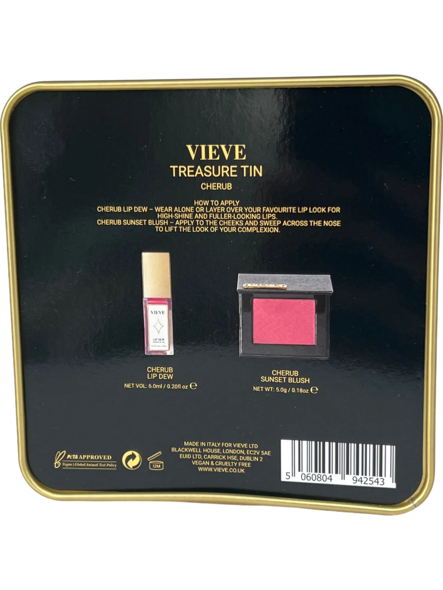 VIEVE Treasure Tin - Set With Sunset Blush & Lip Dew in Cherub