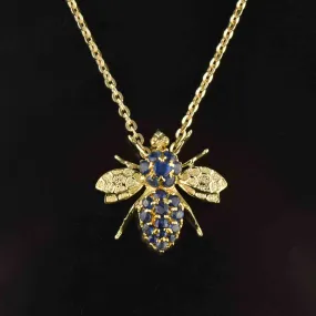 Vintage 14K Gold Sapphire BumbleBee Brooch Pendant