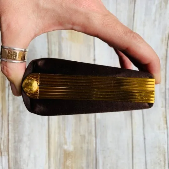 Vintage Brown Satin Clutch with Gold Tone Accents by Evans. 1940s Hollywood Glamour.