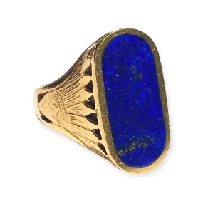 Vintage Egyptian Revival 18K Gold and Lapis Lazuli Ring