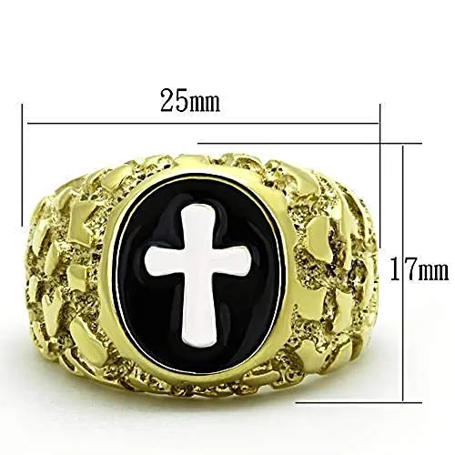 WildKlass Jewelry Stainless Steel Ring Cross Two-Tone IP Gold Men