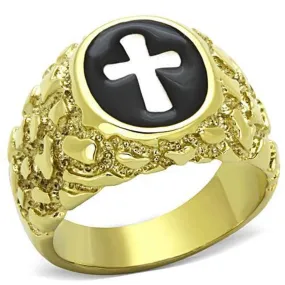 WildKlass Jewelry Stainless Steel Ring Cross Two-Tone IP Gold Men