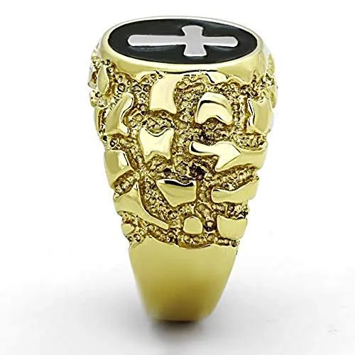 WildKlass Jewelry Stainless Steel Ring Cross Two-Tone IP Gold Men