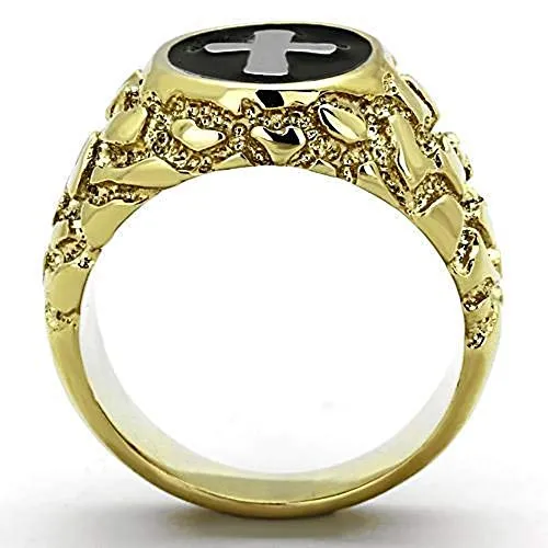 WildKlass Jewelry Stainless Steel Ring Cross Two-Tone IP Gold Men