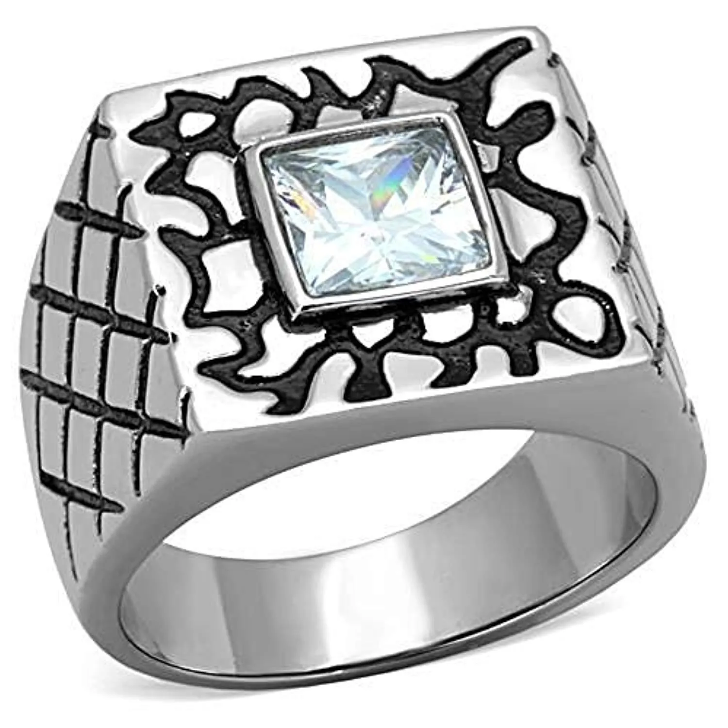 WildKlass Stainless Steel Ring High Polished (no Plating) Men AAA Grade CZ Clear