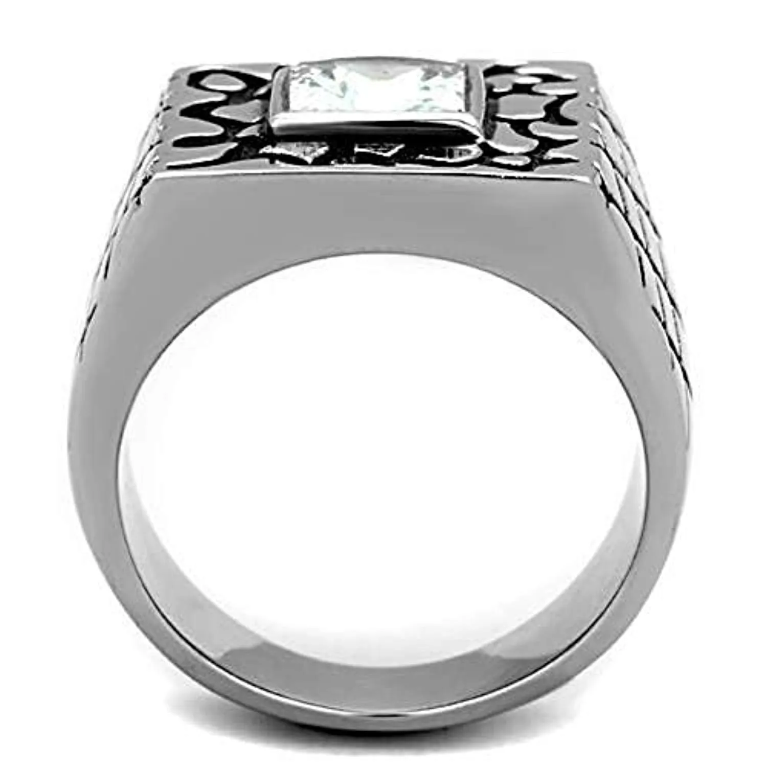 WildKlass Stainless Steel Ring High Polished (no Plating) Men AAA Grade CZ Clear