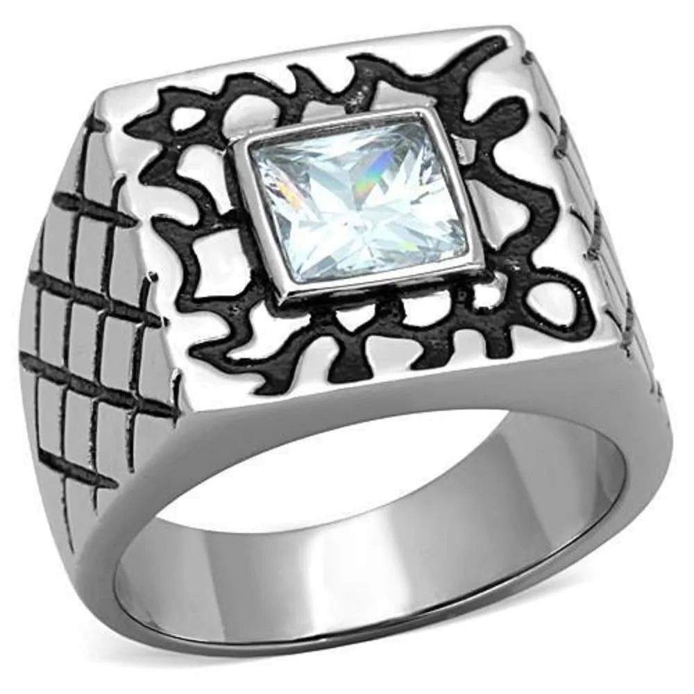 WildKlass Stainless Steel Ring High Polished (no Plating) Men AAA Grade CZ Clear