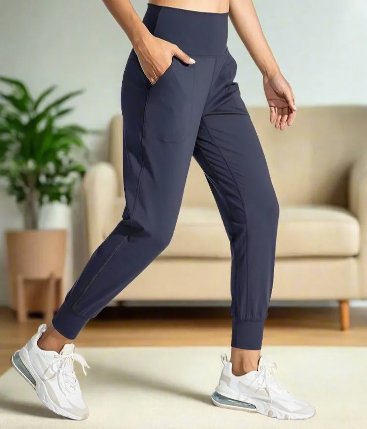 Womens Navy Blue Jogger Pants, Pocket Dress Joggers, Sizes S/M/L/XL, Yoga Waist